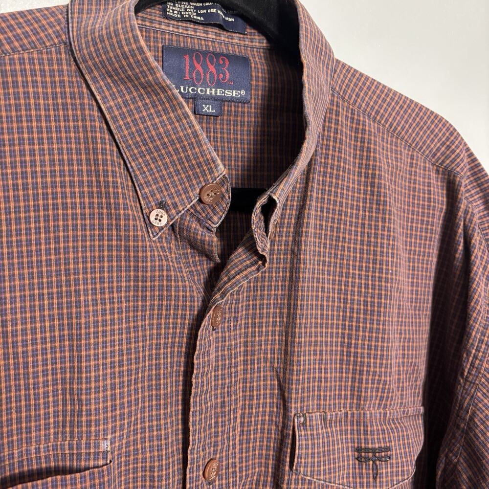 Vintage Lucchese Mens Long Sleeve Button Down Collar Shirt Plaid Country Western